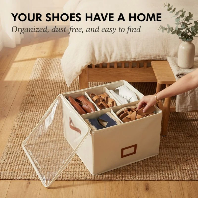 Alcove™ – Foldable Shoe Storage Box with Adjustable Dividers, Dustproof Lid & Handles | Holds 8-16 Pairs + 50% OFF - Image 3
