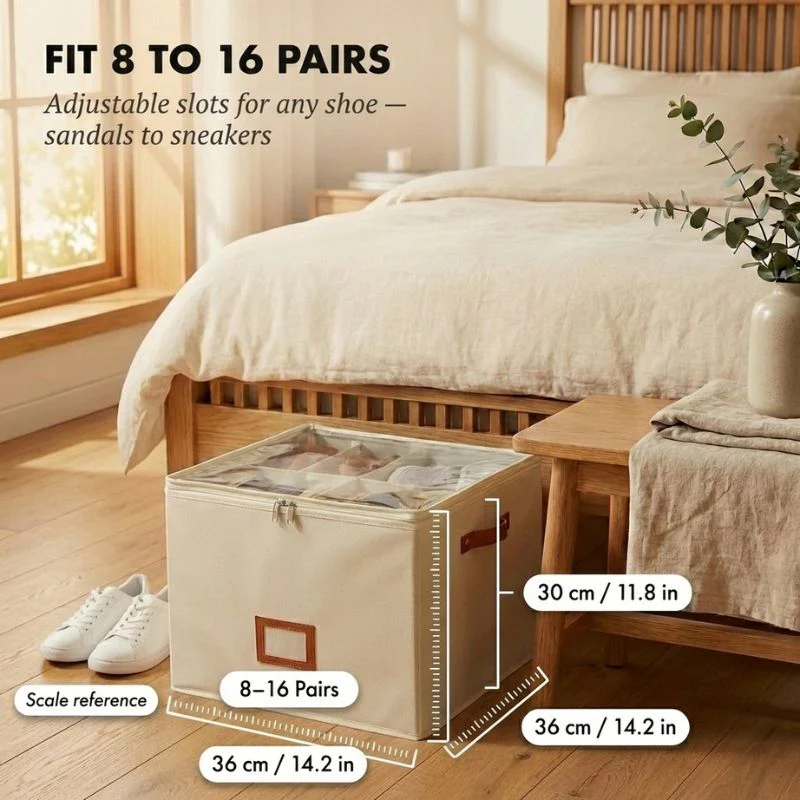 Alcove™ – Foldable Shoe Storage Box with Adjustable Dividers, Dustproof Lid & Handles | Holds 8-16 Pairs + 50% OFF - Image 5