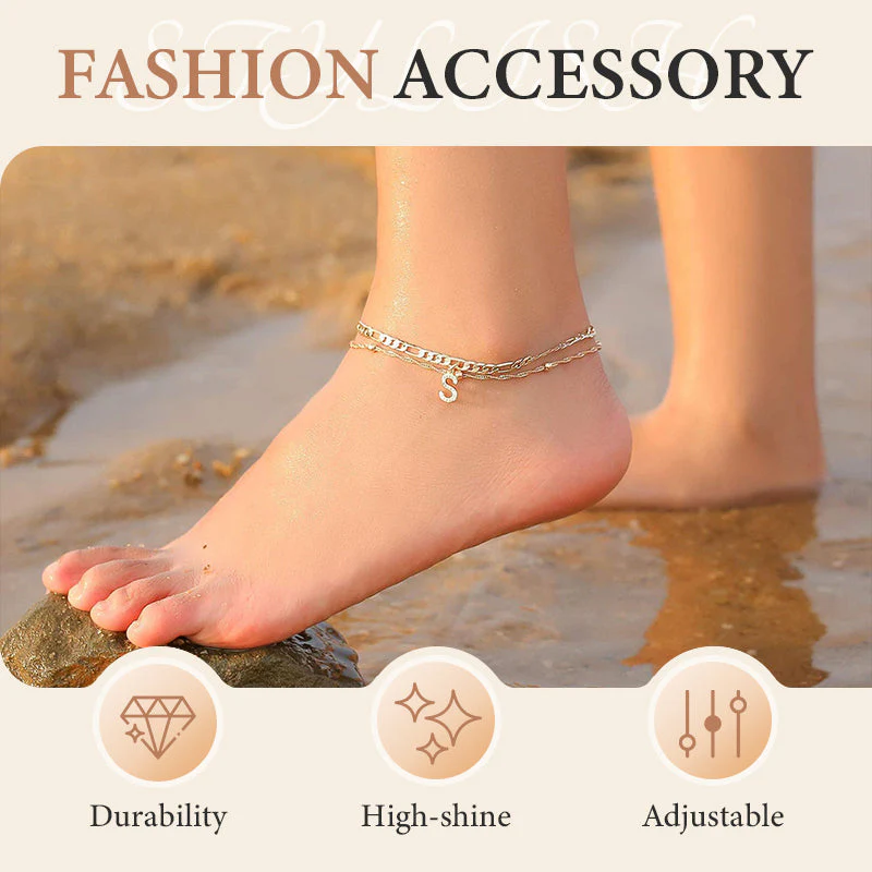 Avienne™ – Layered Gold Initial Anklet with Rhinestone Charm + 1+1 FREE - Image 2