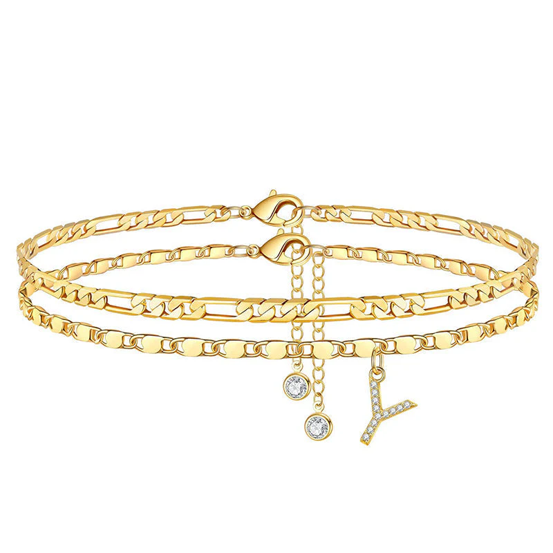 Avienne™ – Layered Gold Initial Anklet with Rhinestone Charm + 1+1 FREE - Image 33