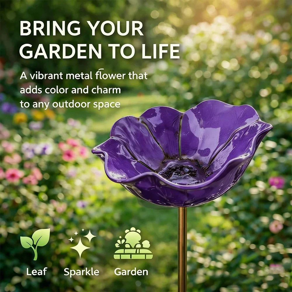 Briarcroft™ – Handcrafted Metal Poppy Garden Stake with Bird Bath Bowl + 50% OFF - Image 15