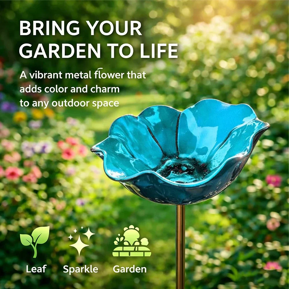 Briarcroft™ – Handcrafted Metal Poppy Garden Stake with Bird Bath Bowl + 50% OFF - Image 16