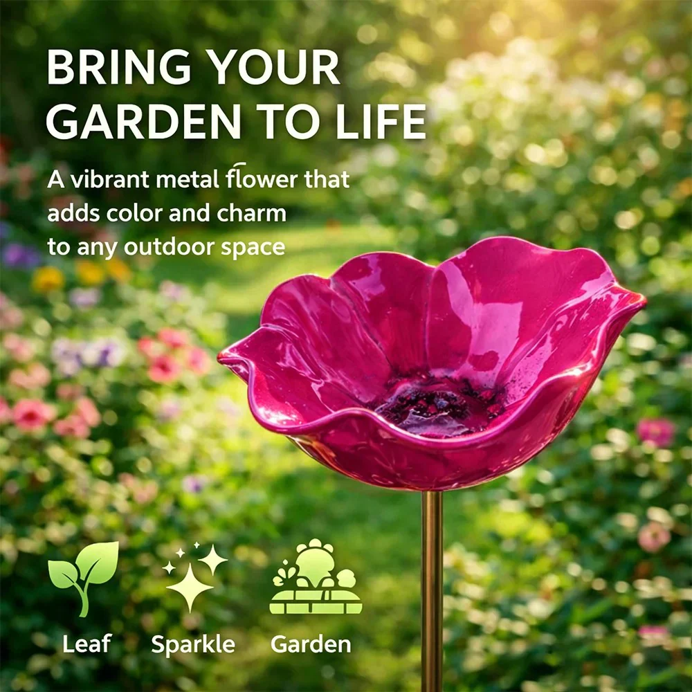 Briarcroft™ – Handcrafted Metal Poppy Garden Stake with Bird Bath Bowl + 50% OFF - Image 17