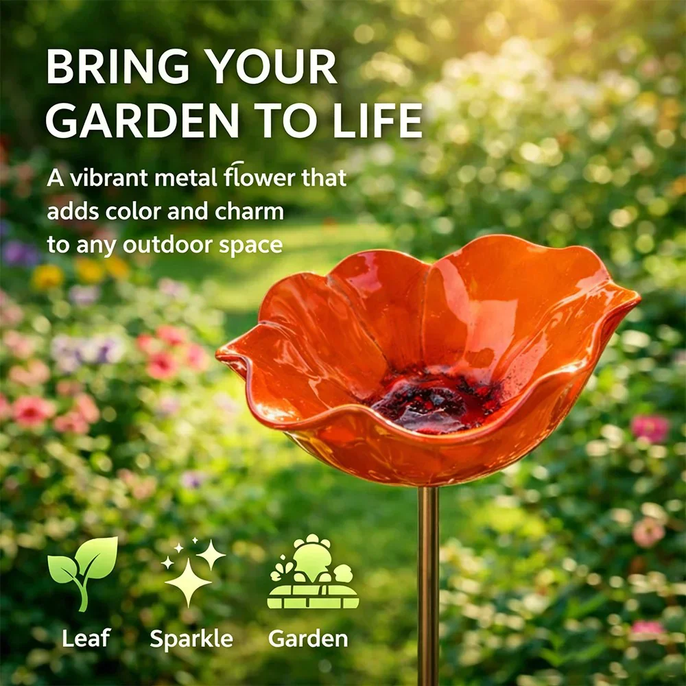 Briarcroft™ – Handcrafted Metal Poppy Garden Stake with Bird Bath Bowl + 50% OFF - Image 20