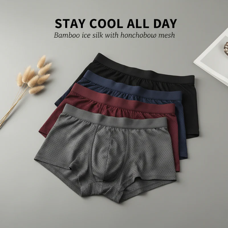 Brixon™ – Bamboo Ice Silk Boxer Briefs with Honeycomb Ventilation | 4-Pack + 50% OFF