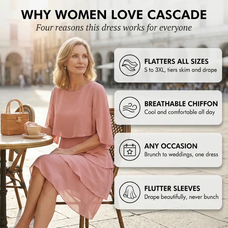 Cascade™ – Tiered Ruffle Flutter Sleeve Women's Dress + 50% OFF - Image 3