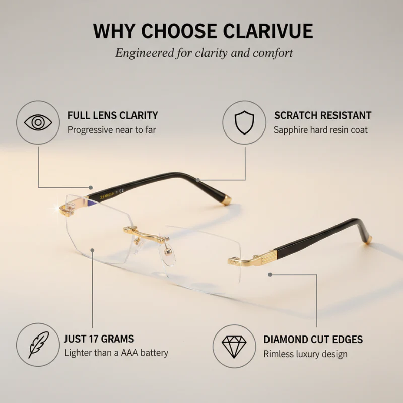 Clarivue™ – Diamond-Cut Rimless Progressive Reading Glasses + 50% OFF - Image 7