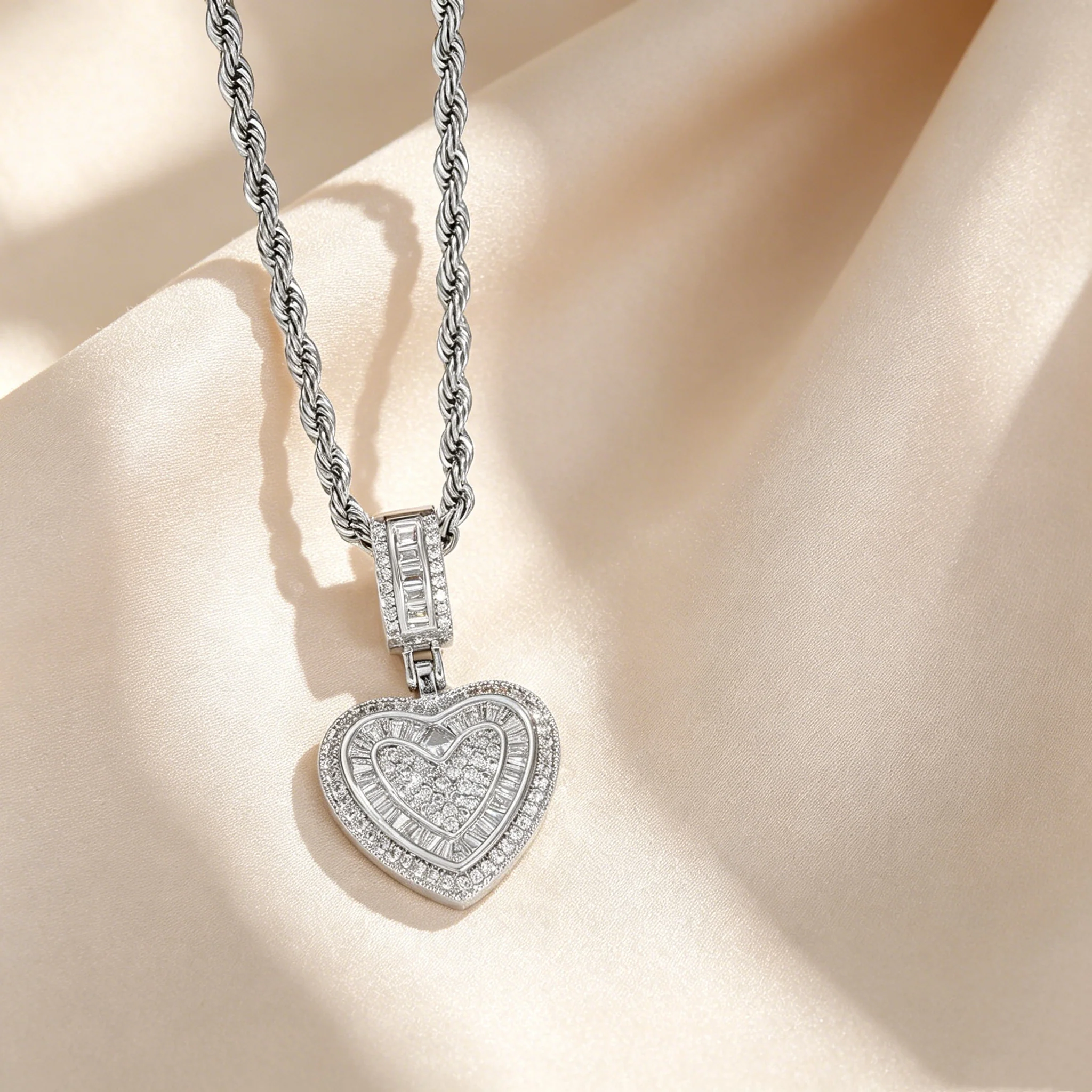 Coeurelle™ – Double Heart Pavé Pendant Necklace with Twisted Rope Chain + 50% OFF - Image 2
