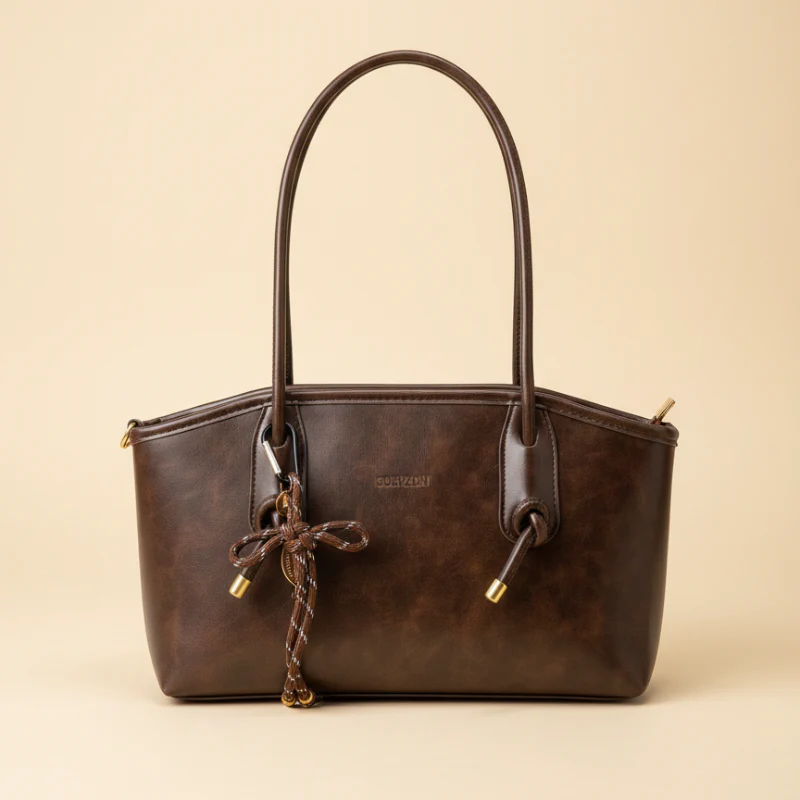 Drape™ – Vintage Bow Accent Leather Shoulder Tote Bag + 50% OFF