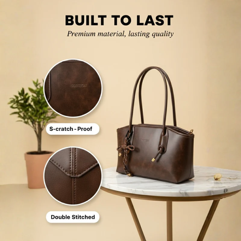 Drape™ – Vintage Bow Accent Leather Shoulder Tote Bag + 50% OFF - Image 3