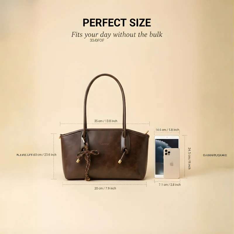 Drape™ – Vintage Bow Accent Leather Shoulder Tote Bag + 50% OFF - Image 4