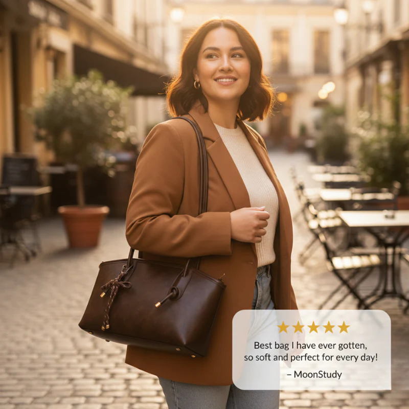 Drape™ – Vintage Bow Accent Leather Shoulder Tote Bag + 50% OFF - Image 5