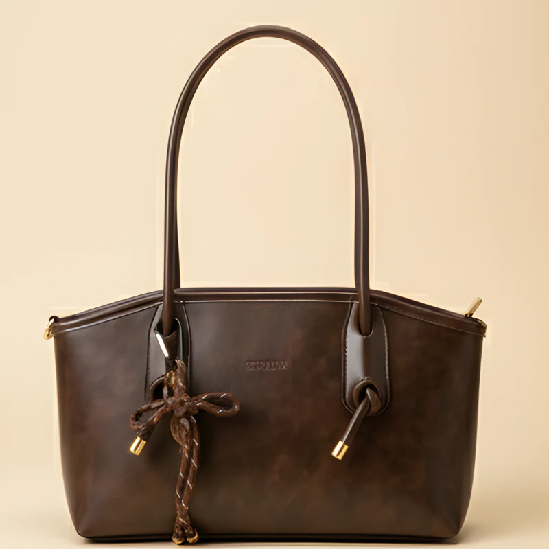 Drape™ – Vintage Bow Accent Leather Shoulder Tote Bag + 50% OFF - Image 6