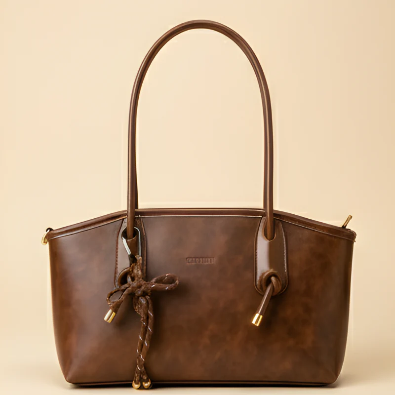 Drape™ – Vintage Bow Accent Leather Shoulder Tote Bag + 50% OFF - Image 8