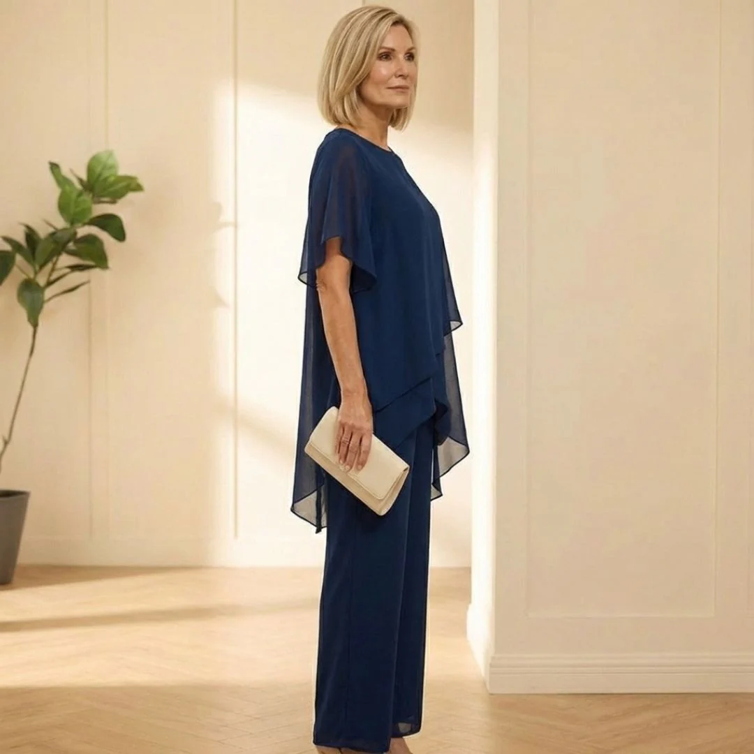 Drapesse™ – Asymmetric Layered Chiffon Top & Wide Leg Pants Set + 50% OFF - Image 2