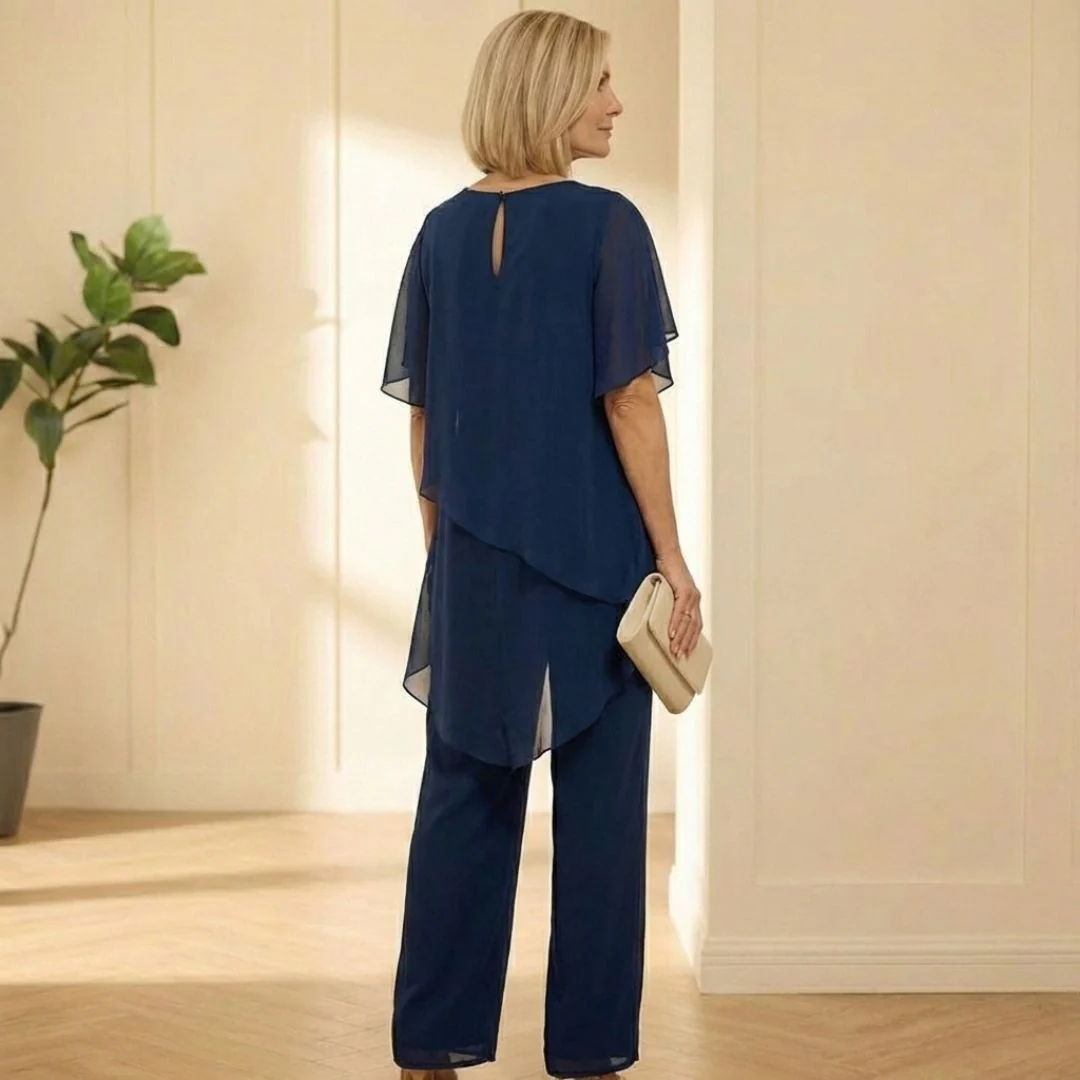 Drapesse™ – Asymmetric Layered Chiffon Top & Wide Leg Pants Set + 50% OFF - Image 3