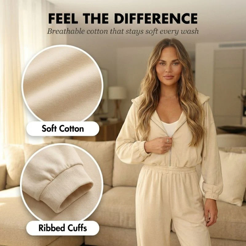 Easwick™ – Zip-Up Cropped Hoodie & Wide-Leg Pants Women's Lounge Set + 50% OFF - Image 5