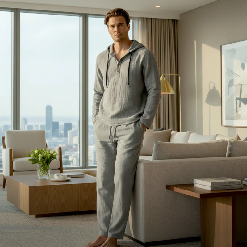 Flaxen™ – Soft Linen-Cotton Hoodie & Pants Men's 2-Piece Set + 50% OFF