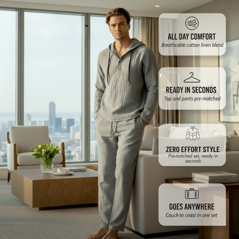 Flaxen™ – Soft Linen-Cotton Hoodie & Pants Men's 2-Piece Set + 50% OFF - Image 5
