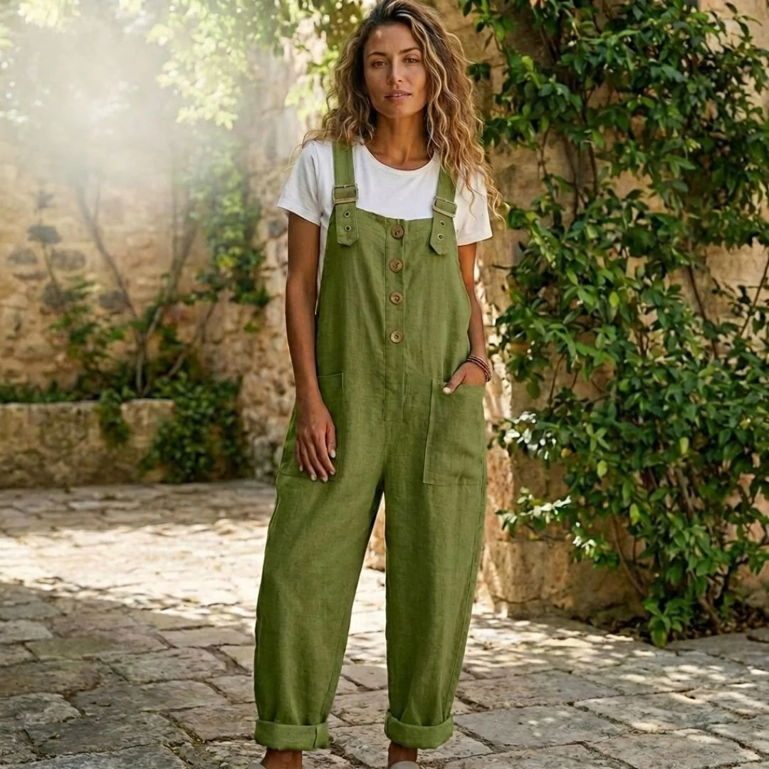 Flaxwell™ – Adjustable Strap Button-Front Women's Casual Linen Overalls + 50% OFF