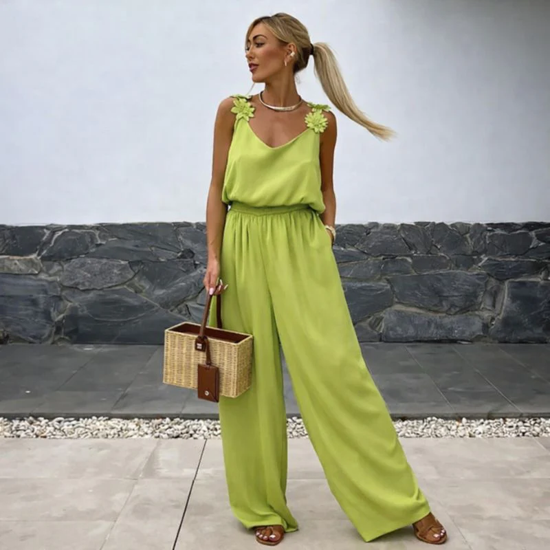 Fleurova™ – Floral Strap Wide-Leg Sleeveless Jumpsuit for Women + 50% OFF
