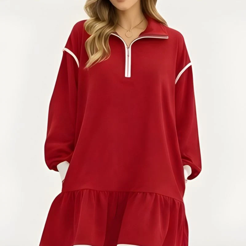Flounce™ – Half-Zip Ruffle Hem Long Sleeve Sweatshirt Dress + 50% OFF - Image 7