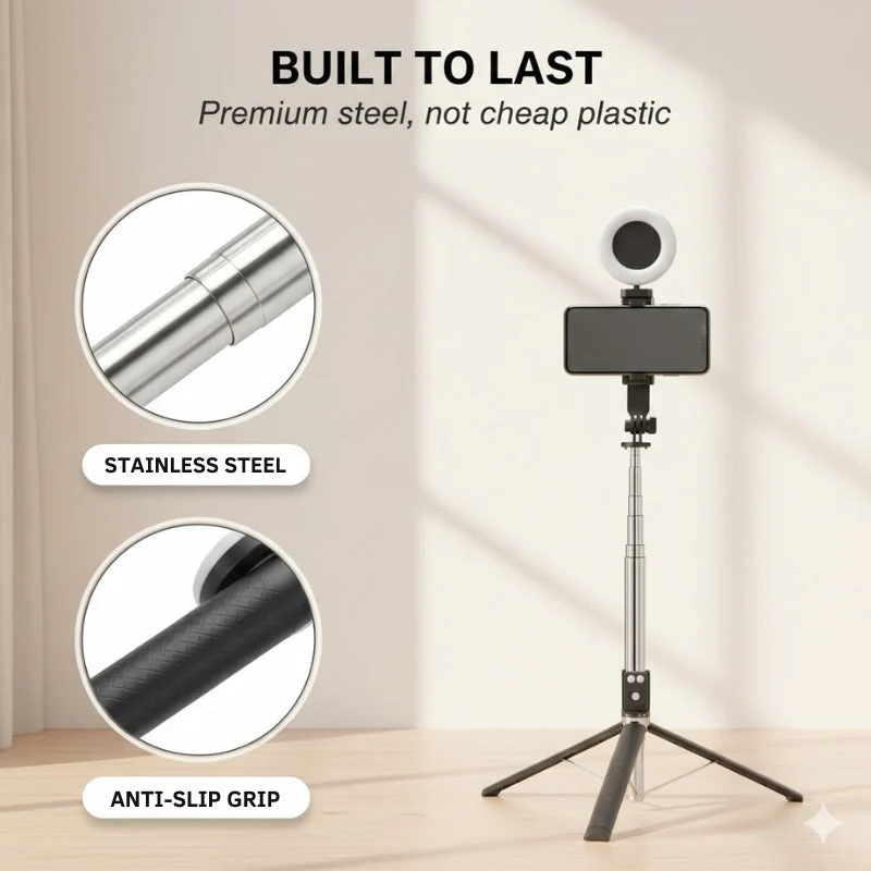 Framecast™ All-in-One Selfie Stick Tripod with Fill Light & Bluetooth Remote - 50% OFF - Image 5