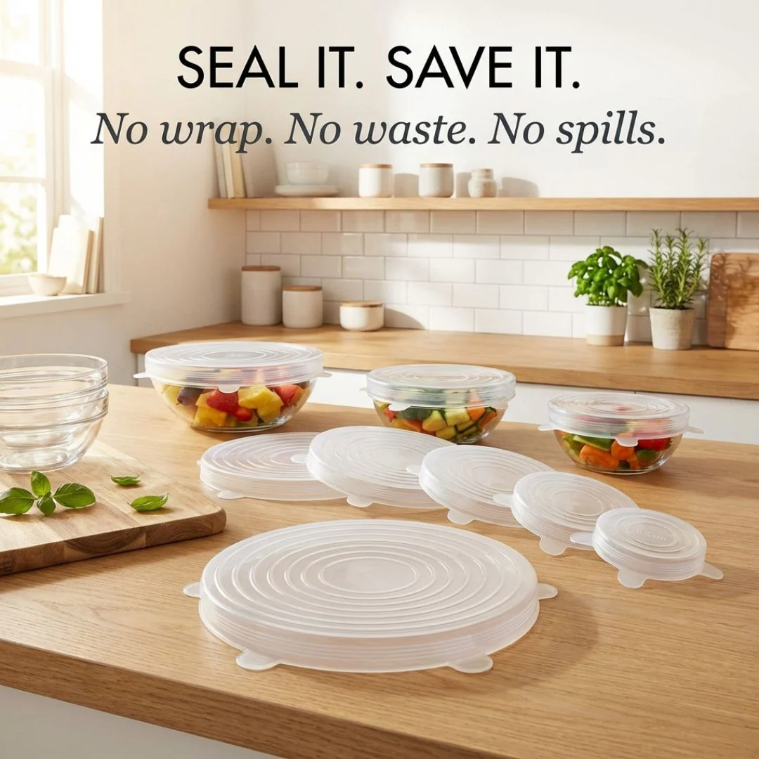 FreshLock™ – Airtight Stretch Silicone Food Cover Lids Set (6 Sizes, BPA-Free) + 50% OFF