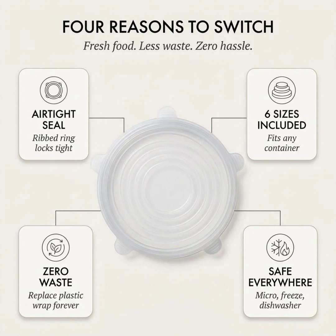 FreshLock™ – Airtight Stretch Silicone Food Cover Lids Set (6 Sizes, BPA-Free) + 50% OFF - Image 2