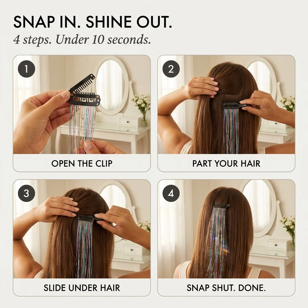 Glissen⢠ā Clip-In Tinsel Hair Extensions | Heat-Resistant | Reusable + 1+1 FREE - Image 2