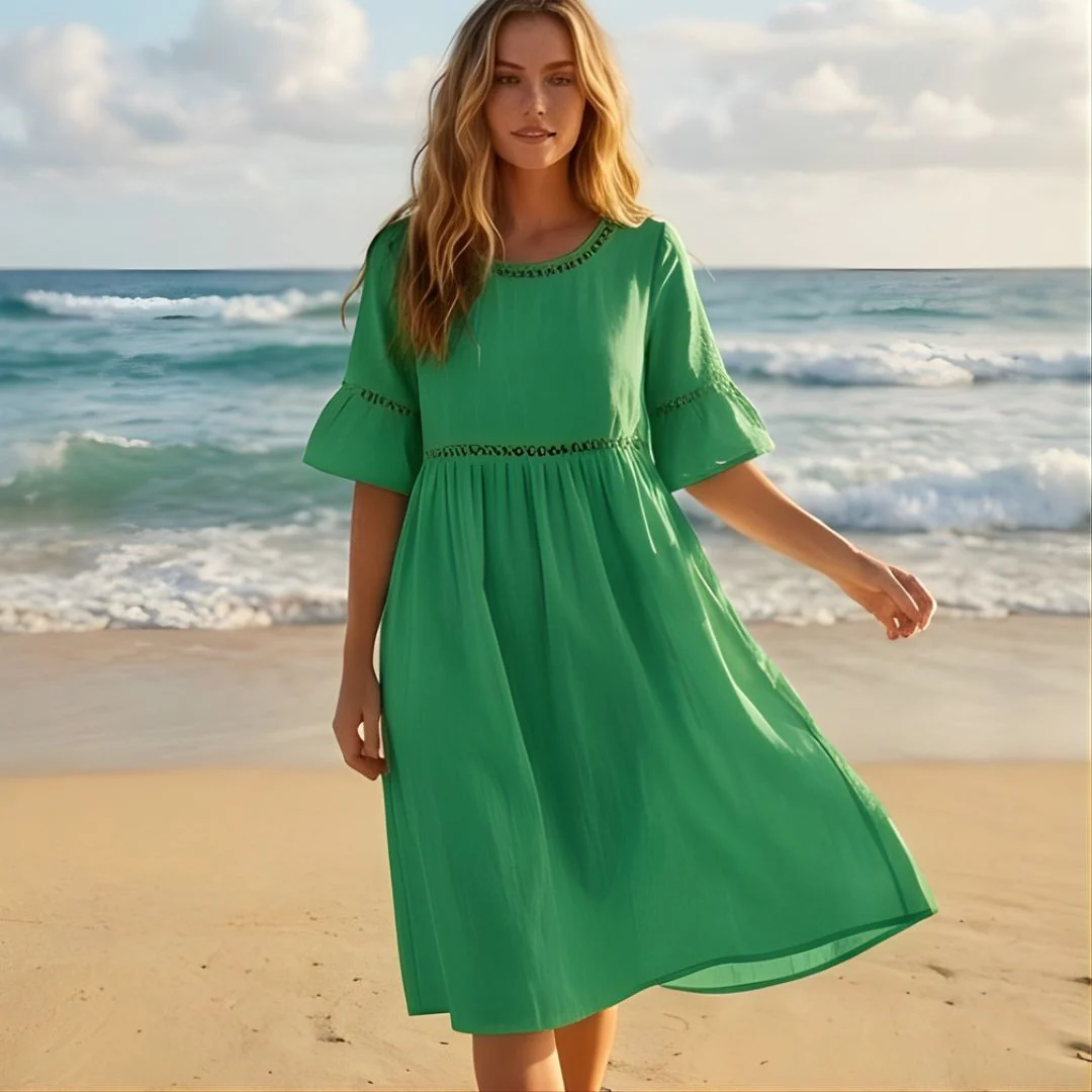 Gossamer™ – Eyelet Lace Cotton Linen Midi Dress with Pockets + 50% OFF - Image 9