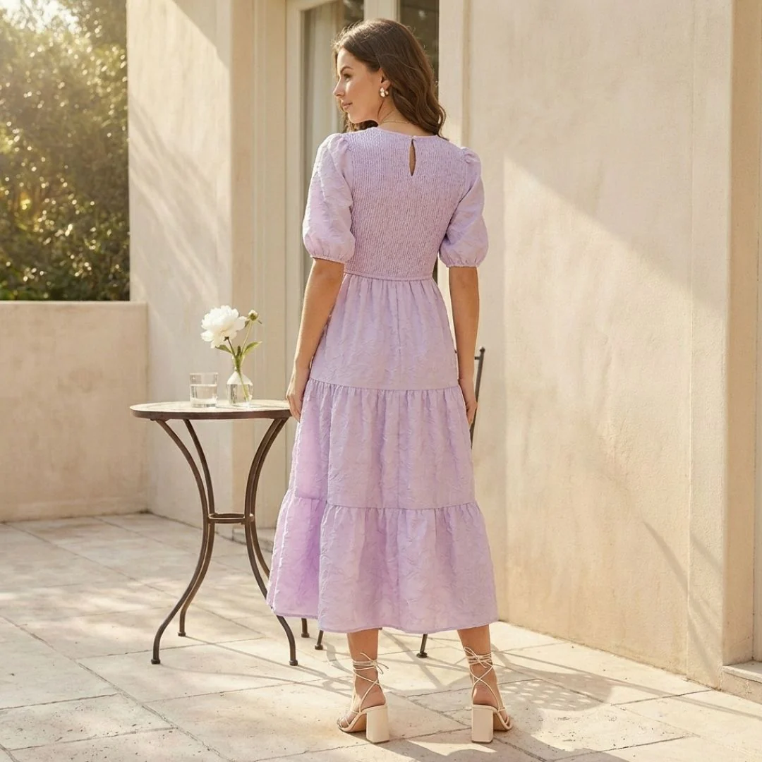 Gossamer™ – Smocked Puff Sleeve Tiered Midi Dress + 50% OFF - Image 3