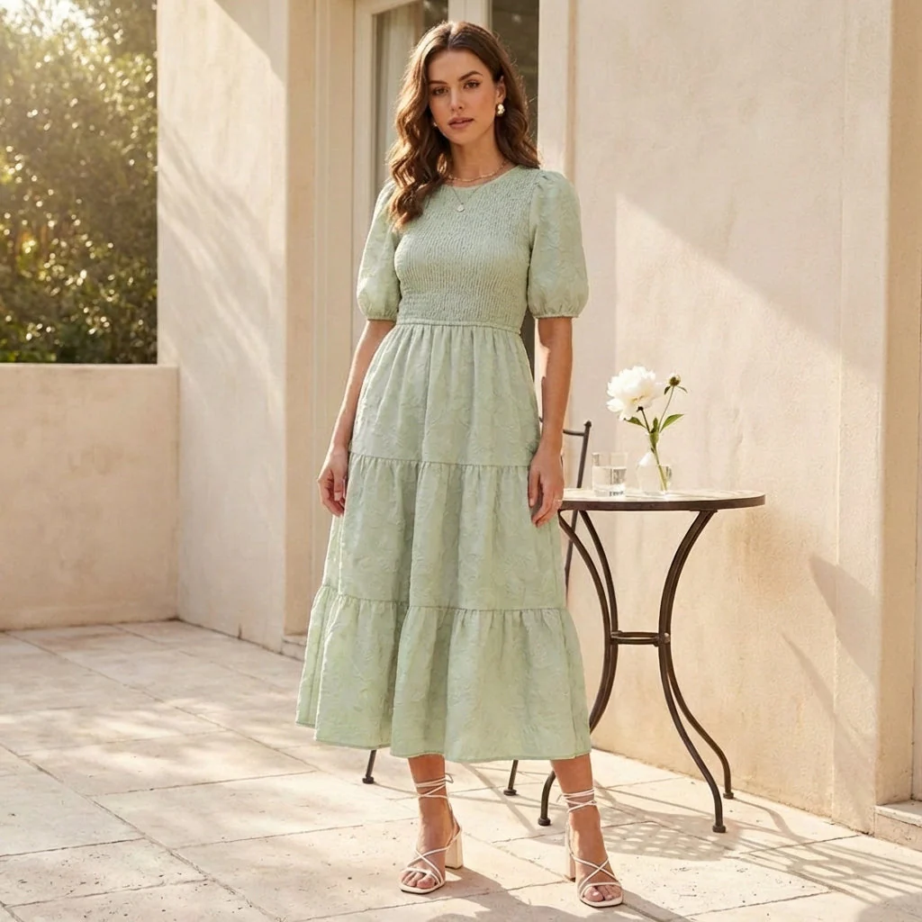 Gossamer™ – Smocked Puff Sleeve Tiered Midi Dress + 50% OFF - Image 7