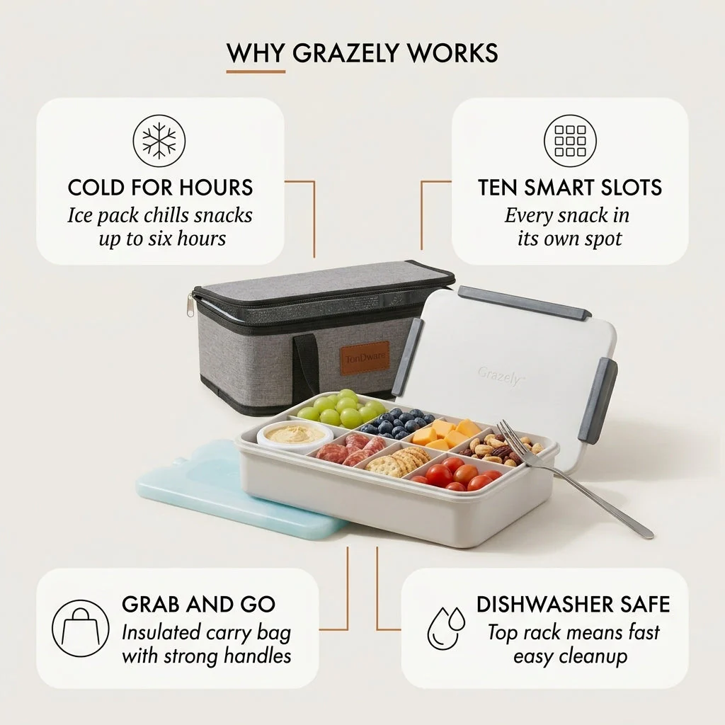 Grazely™ – Insulated Chilled Snack Box with Ice Pack, Carrier & 10 Compartments + 50% OFF - Image 4