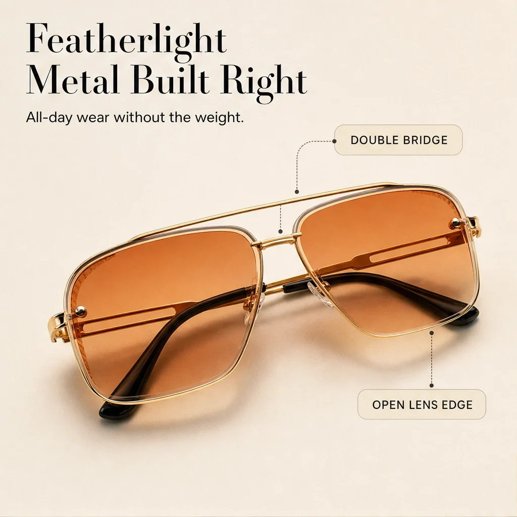 Halsted™ – Retro Double-Bridge Metal Frame Sunglasses with UV400 Protection + 50% OFF - Image 10