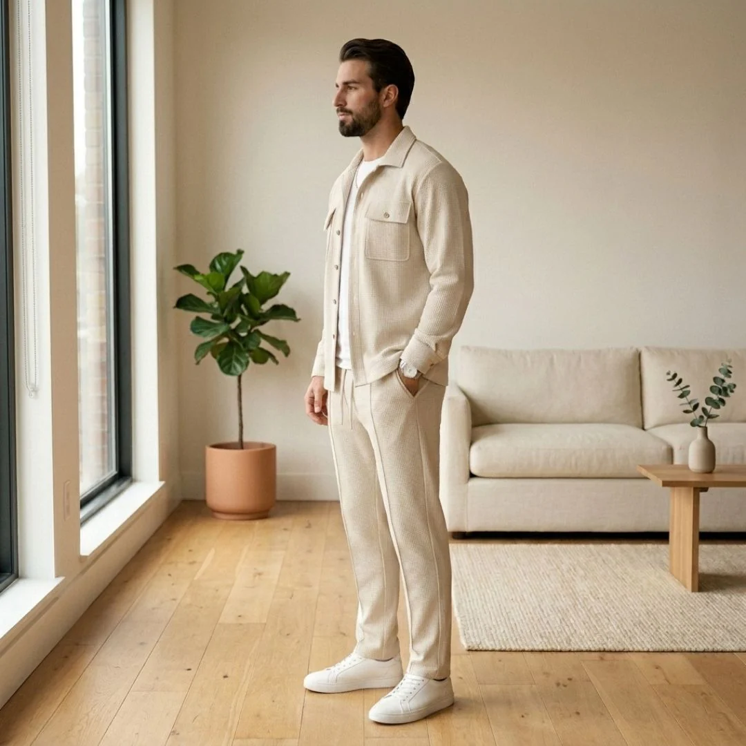 Harlow™ – Waffle-Knit Shirt Jacket & Straight-Leg Pants 2-Piece Set for Men + 50% OFF - Image 2
