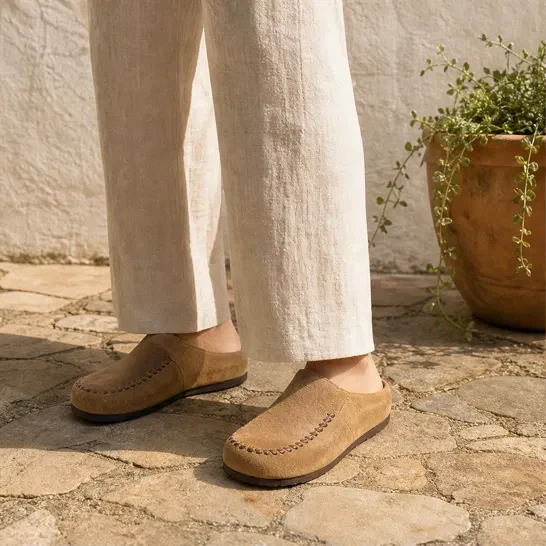 Hearthen™ – Hand-Stitched Suede Slip-On Comfort Mules + 50% OFF