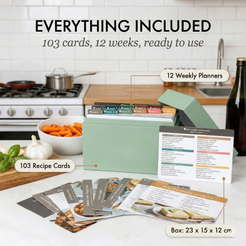 Hearthwell™ – 12-Week Slow Cooker Meal Planning Kit with 103 Photo Recipe Cards & Reusable Grocery Lists + 50% OFF - Image 5