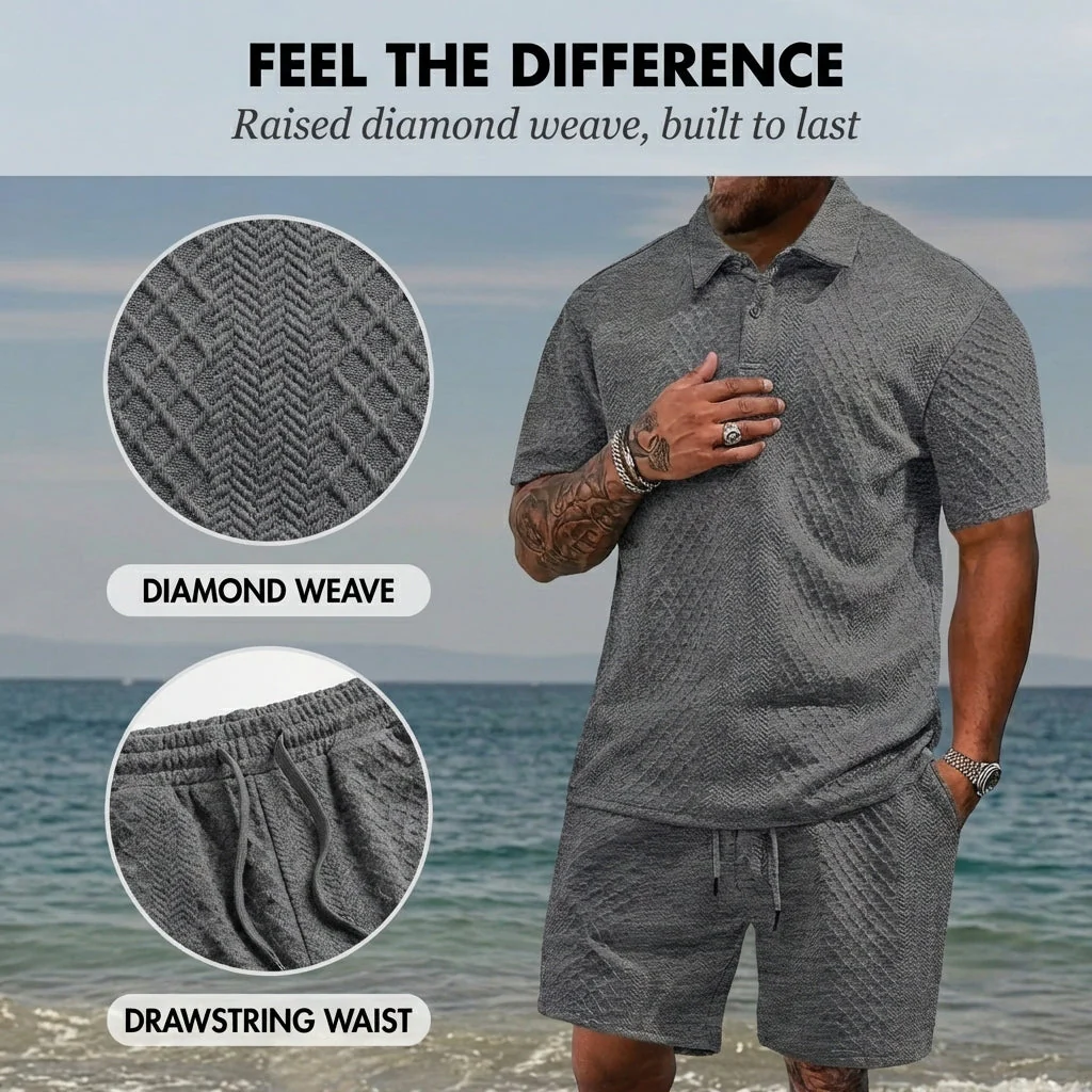 Helmshore™ – Diamond Weave Polo & Shorts Men's 2-Piece Set + 50% OFF - Image 5