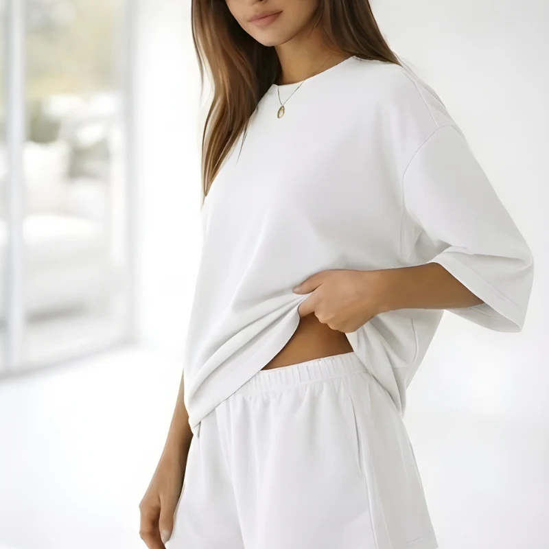 Hushwear™ – Oversized Lounge Set Women 3/4 Sleeve Top & Elastic Waist Shorts + 50% OFF - Image 7