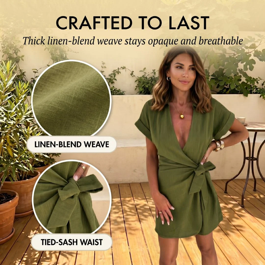 Linara™ – V-Neck Wrap Tied-Waist Linen Romper + 50% OFF - Image 5