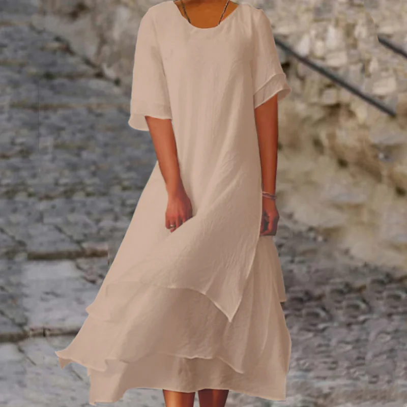 Linwell™ – Layered Cotton-Linen Flowing Midi Dress with Asymmetric Hem + 50% OFF - Image 11