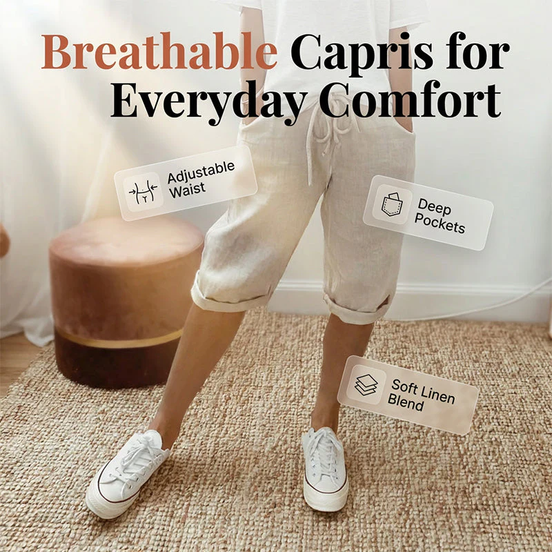 Linwood™ – Breathable Cotton-Linen Capris with Drawstring Waist & Deep Pockets + 50% OFF