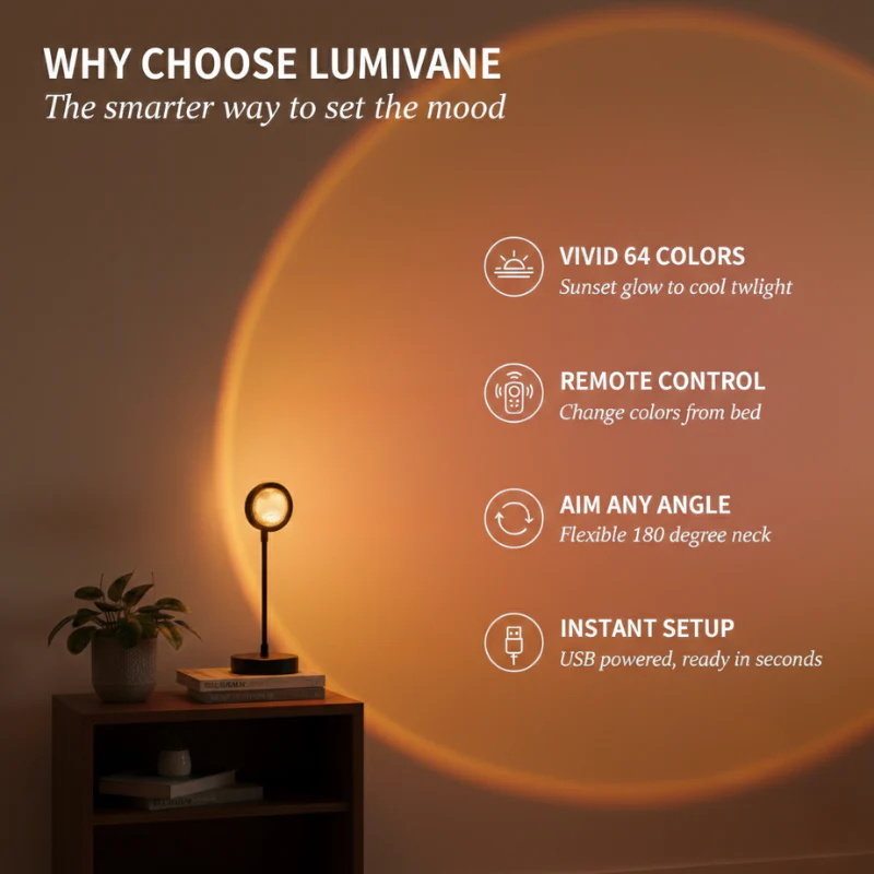 Lumivane™ – 64-Color Sunset Projector Lamp with Remote Control & 180° Adjustable Head + 50% OFF - Image 4