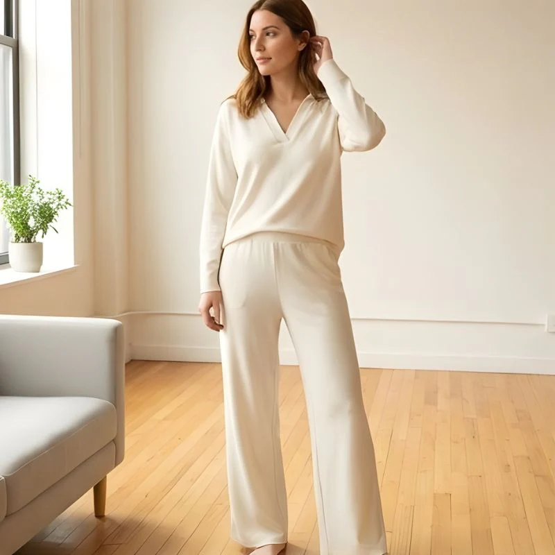 Luvene™ – Soft Knit V-Neck Lapel Top & Wide-Leg Pants Lounge Set + 50% OFF - Image 7