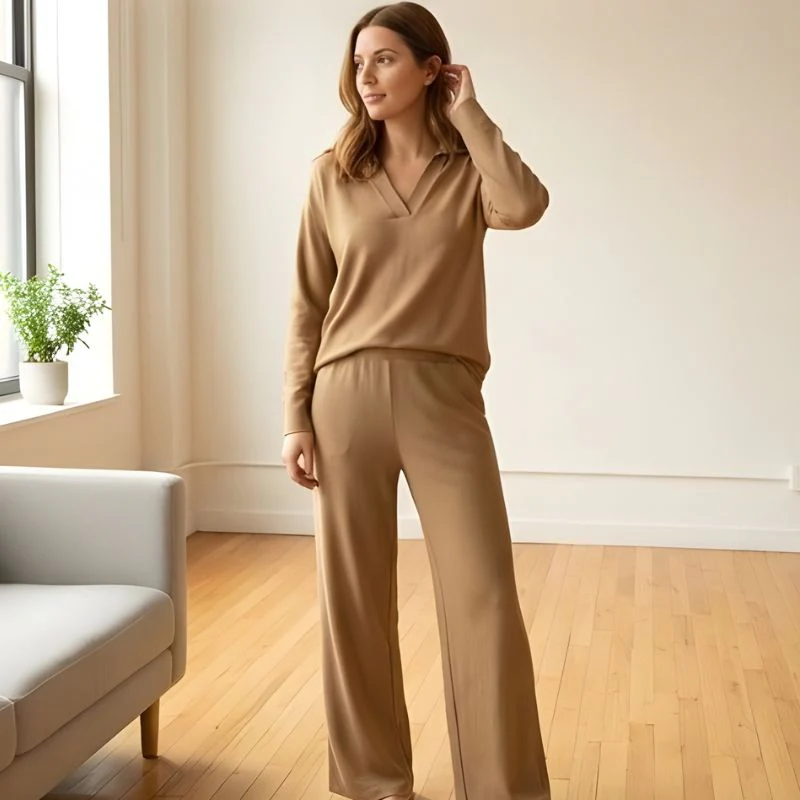 Luvene™ – Soft Knit V-Neck Lapel Top & Wide-Leg Pants Lounge Set + 50% OFF - Image 8