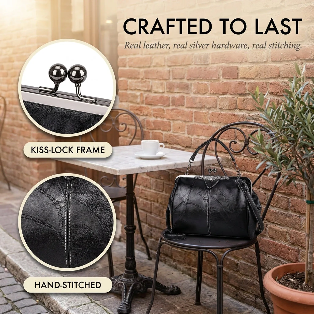 Maisella™ – Vintage Kiss-Lock Leather Crossbody Handbag + 50% OFF - Image 4