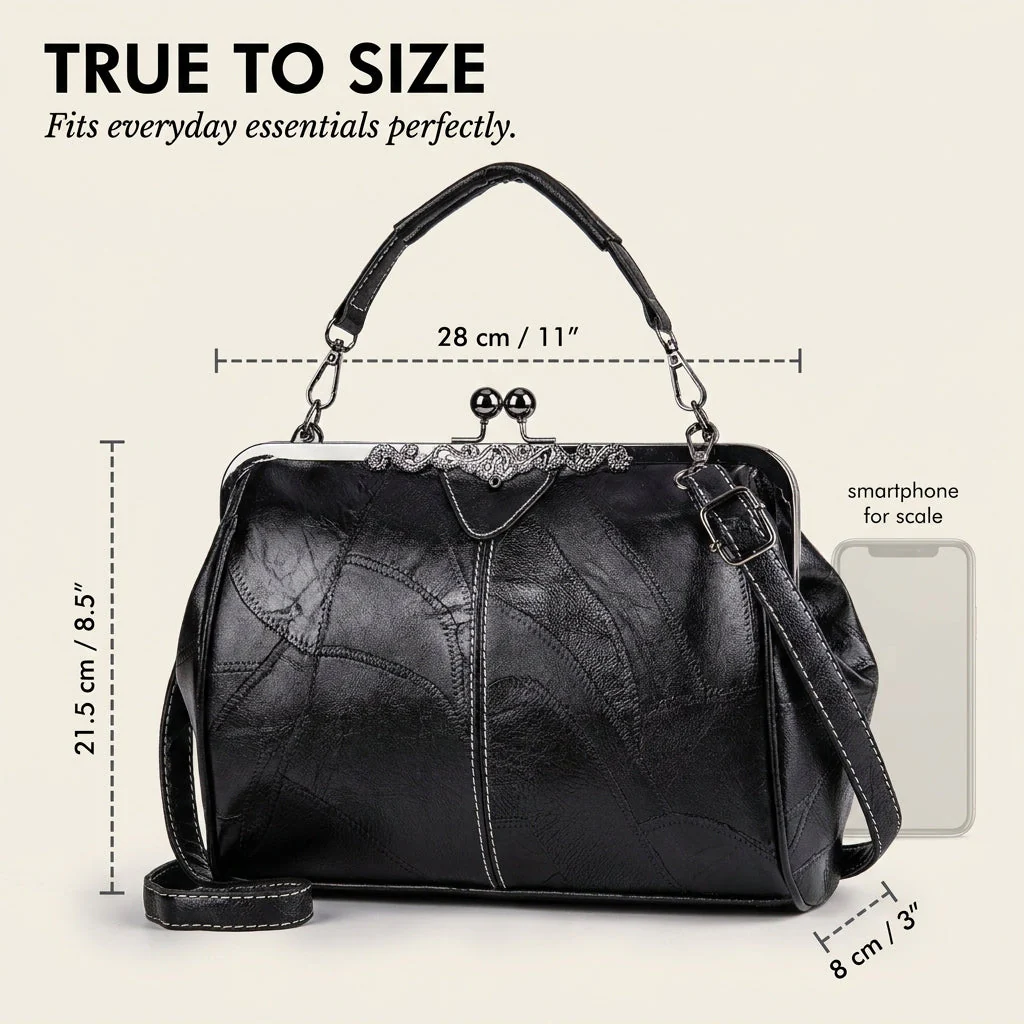 Maisella™ – Vintage Kiss-Lock Leather Crossbody Handbag + 50% OFF - Image 5