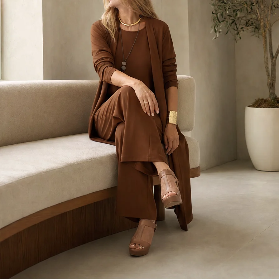 Mantle™ – Flowy 3-Piece Layered Duster Set with Wide-Leg Pants for Women + 50% OFF - Image 2