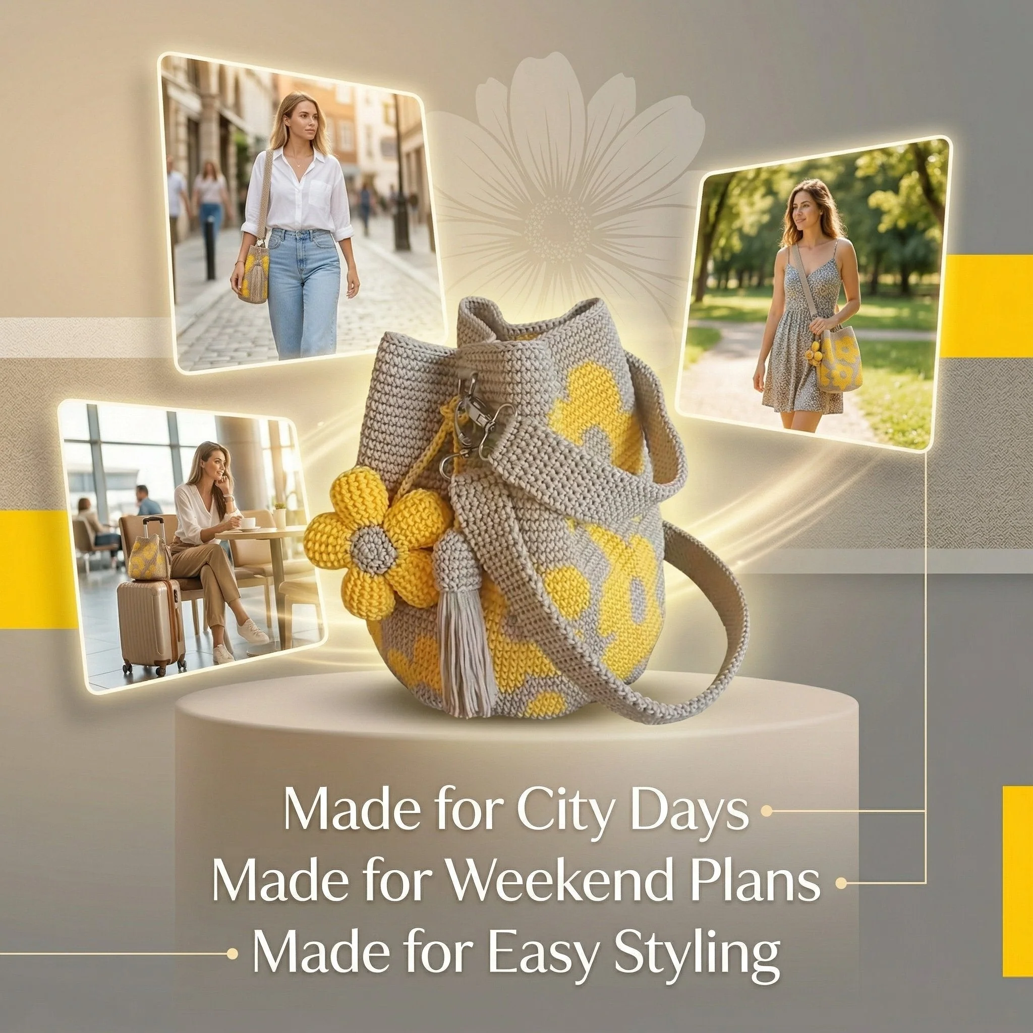 Marigold Lane™ – Handmade Crochet Flower Tote with 3D Floral Appliqués & Tassel Charm + 50% OFF - Image 4